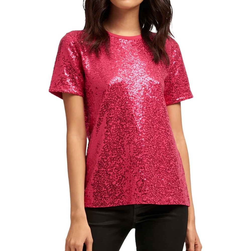 DKNY Red Sequin Short Sleeve Tee